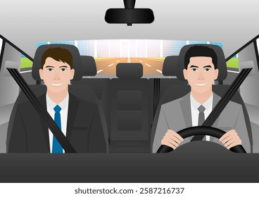 Man Fasten Seat Belt while Driving a Car. Safety First and Drive Safety Concept. 