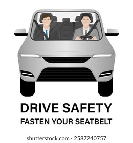 Man Fasten Seat Belt while Driving a Car. Safety First and Drive Safety Concept. 
