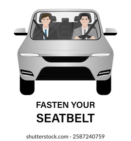 Man Fasten Seat Belt while Driving a Car. Safety First and Drive Safety Concept. 