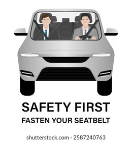 Man Fasten Seat Belt while Driving a Car. Safety First and Drive Safety Concept. 