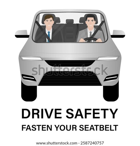 Man Fasten Seat Belt while Driving a Car. Safety First and Drive Safety Concept. 