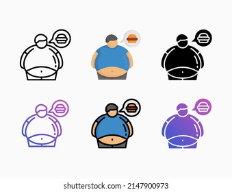 man fat overweight icon set with line, outline, flat, filled, glyph, color, gradient. Editable stroke and pixel perfect. Can be used for digital product, presentation, print design and more.