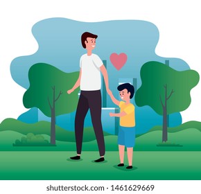 man father with his nice son and heart