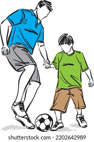 Mannschaftsvater, der Fußball spielt mit kleinen Jungen Sportkonzepte Hobby, Vektorgrafik