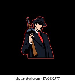 Man With Fedora Hat Bring Gun E-sport Mascot Logo, Mafia E-sport Mascot Logo Vector