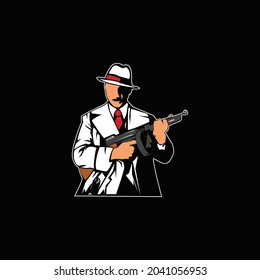 Mann mit Fedora, der das Logo der E-Sport-Maskottchen, das Logo der mafia e-sport-Vektorgrafik für Ihr Gaming-Team mitbringt usw.
