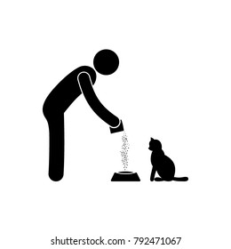 man feeding a cat isolated icon