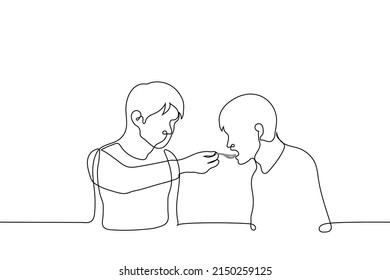 man feeds another with a spoon - one line drawing vector.  concept of feeding from a spoon, giving medicine in a spoon, a social worker caring for a person with a disability