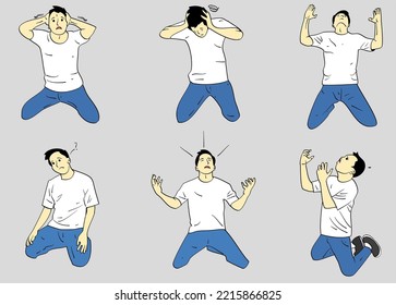 A man feel depressed. Hand drawn style vector