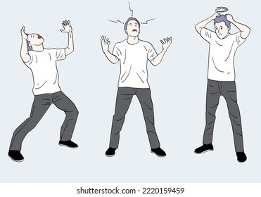 Un hombre se siente deprimido. vector de estilo dibujado a mano