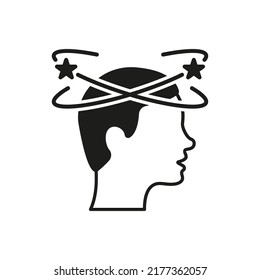 Man Feel Dizzy Icon. Tired Man with Nausea Silhouette Icon. Dizziness, Migraine, Headache, Distracted Head Glyph Pictogram. Isolated Vector Illustration.