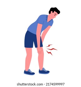 Man feel leg pain when jogging exercise in flat design. Muscle or bone problem.