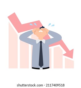 Man feel sad and frustrated as a result of economic downfall or financial loss. Flat vector cartoon design