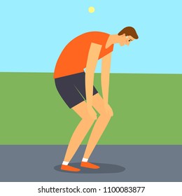 Man feel sick in a hot summer weather. Editable vector illustration. 