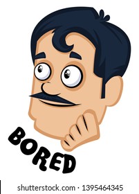 Man is feeling bored, illustration, vector on white background.