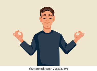 
Man Feeling Calm and Relaxed Vector Cartoon Illustration. Carefree mindful person meditating and relaxing
