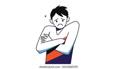 Homem Sentindo Frio E Tremendo De Braços Cruzados Tentando Ficar Quente