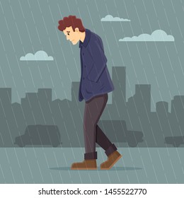 Man Feeling Depressed Walking On The Street