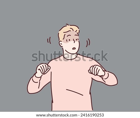 man feeling fear. Hand drawn style vector design illustrations.