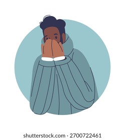 Homem sentindo congelado soprando mãos