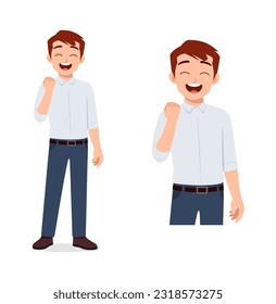 man feeling happy and show fist gesture