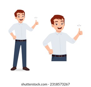 man feeling happy and show thumb up pose