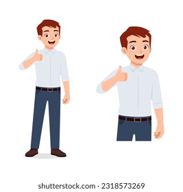 man feeling happy and show thumb up pose