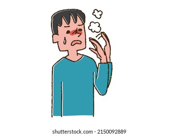 A Man Feeling Hot Flashes, A Comical Handwritten Person Vector, A Warm Line Drawing
