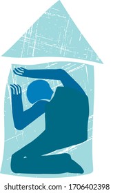 Man feeling isolated and trapped inside his house.

