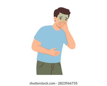 Man Feeling Nauseous and Holding His Stomach Illustrating Nausea or Food Poisoning