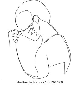 A man feeling a paint full dizziness headache. Continuous one line vector illustration