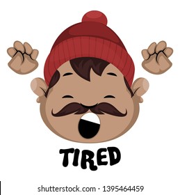 Man is feeling tired, illustration, vector on white background.