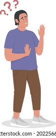 Man feels bewildered semi flat color vector character. Confused figure. Full body person on white. Being completely puzzled isolated modern cartoon style illustration for graphic design and animation