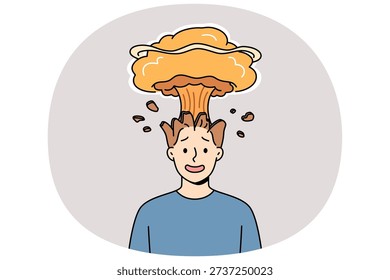 Man feels explosion in head due to brain overload with unnecessary data and lack of information hygiene. Overload causes nuclear boom for guy who has experienced sudden surge of anger and aggression
