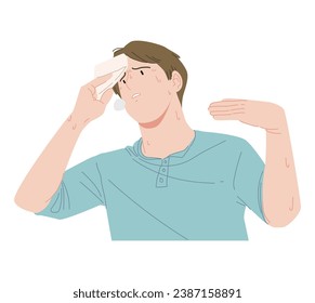 a man feels hot and sweaty because of the hot weather