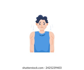 Un hombre se siente inseguro porque su cara está llena de acné. falta de confianza y timidez. sensación de inquietud y ansiedad. problemas de piel. diseño de ilustración de personajes. elementos gráficos. Vector