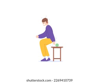 a man feels pain in his rectum when he wants to sit. symptoms of hemorrhoidal disease. ulcers on the buttocks. it hurts like being pierced by a cactus thorn. health problems. illustration design