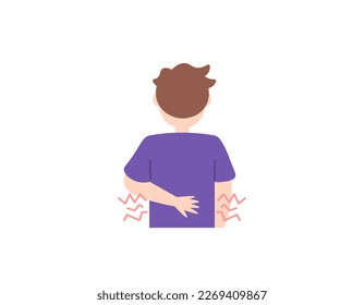 un hombre siente dolor en la cintura. dolor de espalda. síntomas de enfermedad de los nervios pellizcados, lesión muscular, osteoporosis, Sciatica. problemas de salud. diseño de concepto de ilustración del carácter de la persona. elementos vectoriales