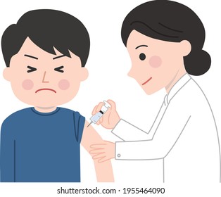 Man feels a slight pinch receiving a vaccination. Vector illustration isolated on white background.