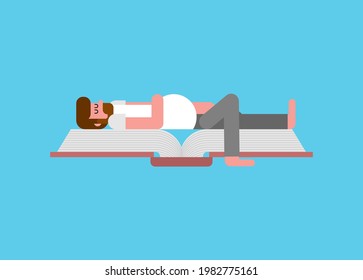 Man fell asleep on book. Read and fell asleep. guy rest on an open book