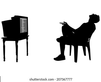 Man fell asleep watching TV, vector