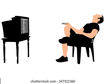 Man Fell Asleep Watching TV, Vector