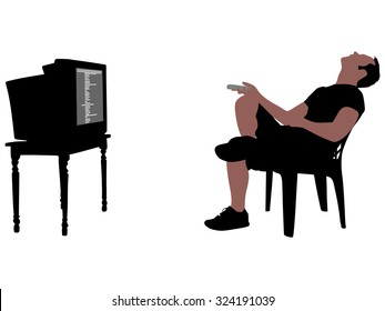 Man Fell Asleep Watching TV, Vector