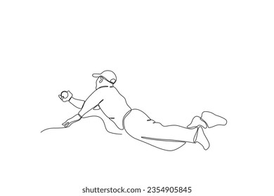 A man fell to catch a cricket ball. Cricket one-line drawing