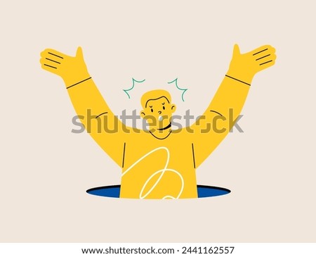 Man fell into manhole underground sewer. Failure concept. Colorful vector illustration
