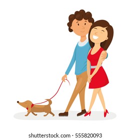 A Man Fell In Love With A Stranger. Young Woman With A Dog For A Walk. Happy Valentine's Day. Lovers