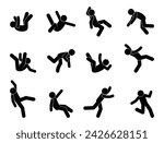 man fell, stick figure icon people falling on slippery floor
