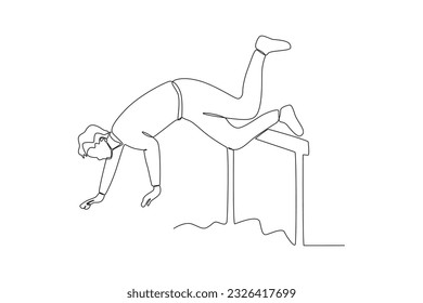 A man fell while jumping an obstacle course. Work obstacle one-line drawing