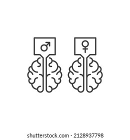 Man and female mindset, paradigms, brain gender. Vector outline icon template