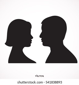 man and female profile silhouette. Couple in love, flat style. Valentine's day card. Vector illustration Icon Isolated on White Background.